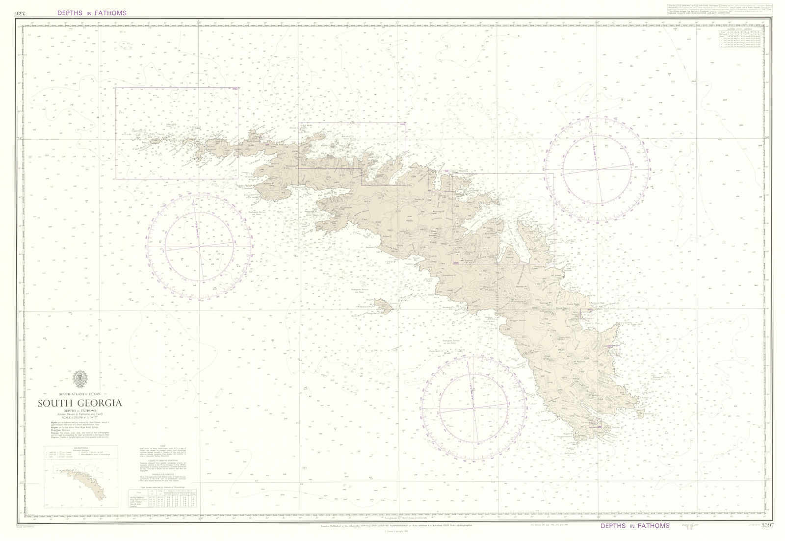 South Atlantic Ocean - South Georgia. Admiralty sea chart #3597. 1958 (1988) map